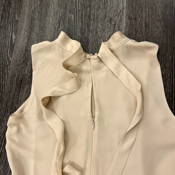 Theory 100% Silk Sleeveless Tie Back Midi Dress High Low Hem Nude Beige Elegant - Picture 7 of 16